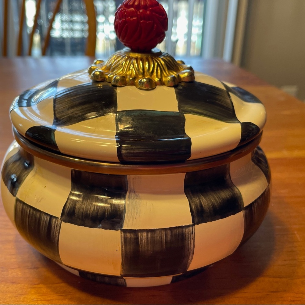 Mackenzie-Childs courtly check squash pot/sugar bowl